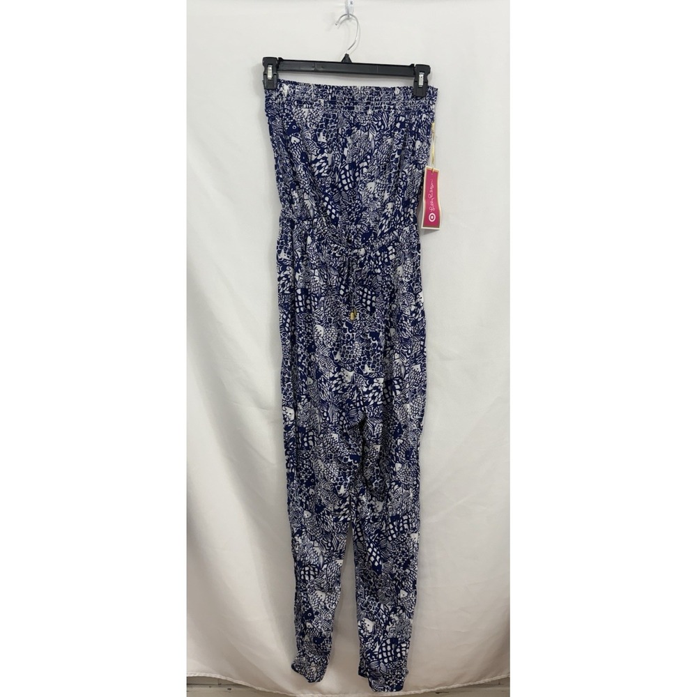 Lilly Pulitzer Navy & White Printed Strapless Jumpsuit